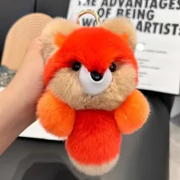 Chaveiros Real Coelho Cabelo Carro Chaveiro Bonito Little Fox Plush Pingente Ins Boneca Saco Mulheres Chaveiro Presente de Aniversário de Pele