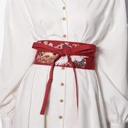 Cintos Estilo Chinês Mulheres Cintura Larga Bonito Bordado Guindaste Ajustável Vestido Cinto Japonês Kimono Obi Hanfu Acessórios