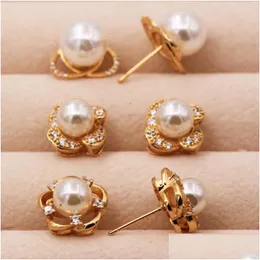 Orecchini a bottone Trendy Oro Rame Placcato Pera Cubic Zirconia Pietra Per Le Donne Ragazze Accessori Gioielli Moda Matrimonio Gif Drop Delive Dht6E