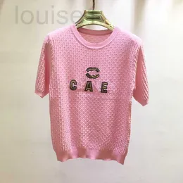 Mulheres Malhas Tees Designer Marca Francesa Indústria Pesada Bead Letter Padrão Pescoço Redondo 23 Verão Nova Era Reduzindo Moda Versátil Top de Manga Curta para Mulheres 8VZ9