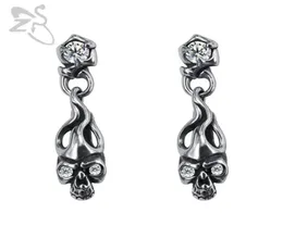 ZS Men039s Punk Stud Earrings Skull Dangling Ear Jewelry Stainless Steel Earring Hip Hop CZ Jewellry Accessories Biker Earings29071778899