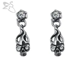 Zs men039s punk brincos crânio pendurado orelha jóias brinco de aço inoxidável hip hop cz jóias acessórios biker earings29071778899