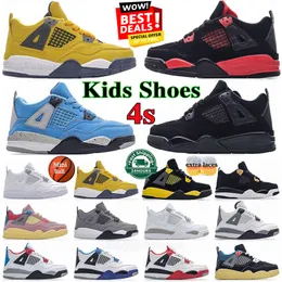 Jumpman 4 kids shoes black cat 4s basketball sneakers designer military baby kid youth toddler Sport Sneaker Children boys Girls Athletic shoe Red Thunder trainers