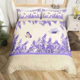 Zestawy pościeli Lavender King Queen Cover Purple Flower Butdding Zestaw Abstrakcyjny marmurowy kwiecisto pokrywka pokrywa poliestrowego kołdra