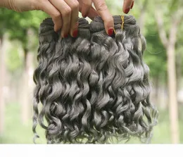 Silver Grey Human Hair Extensions 3Pcs Lot Pure Color Gray Deep Curly Peruvian Hair Wefts Brazilian 8A Grey Curly Hair W7689405