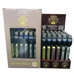 Brass Knuckles 900 mAh 30 ct Batterie-Display-Set, Knopf, 30 ct, einstellbare Spannung, Batterien für 510 Kartuschen, Kartuschenkonzentrat, Wachsstifte mit USB-Ladegerät, 30-teiliges Set