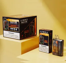 ELFWORLD TRANS PRO 9000 Puffs Barra de cristal com display de carga recarregável Original descartável E cigarros Vape Pen com 750mAh Bateria Mesh Coil OS10000
