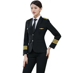 Flygbolag enhetlig kostym Kvinnlig pilot Captain Uniform Woman Hat Coat Pants Air Apportance El S Manager Professional Clothin7036665