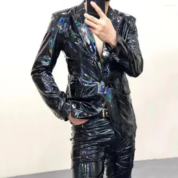 Sahne Giyim Renkli Ayna Parlak Deri Takım Erkek Performans Ceketleri Özelleştirilmiş Gece Kulübü Yabancı Ticaret Giysileri Pantolon