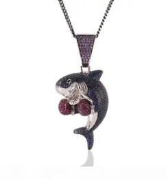 Iced Out Boxing Shark Netclace Netclace Mens Nip Hop Necklace Jewelry Gold Silver Cuban Netlaces4070812