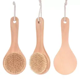 DHL Dry Bath Body Brush Back Scrubber Anti-slip Short Wooden Handle Bristles Natural Dearting Exfoliating Massager FY3691