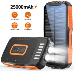 Solar Power Bank 25000mAh Fast Qi Wireless Charger for iPhone 15 Samsung Huawei Xiaomi Powerbank PD 20W Fast Charging Powerbank