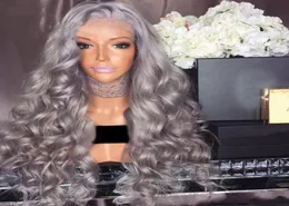 Glueless Full Lace Human Hair Wigs Baby Hair Preucked Grey Wave Brazilian Virgin Hair Lace Wigs4078043