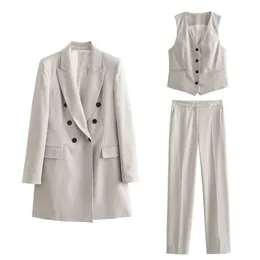 PB ZA Autumn Womens Suit Coat Sleeveless VNeck Short Tank Top Straight Pants 8003850 240130