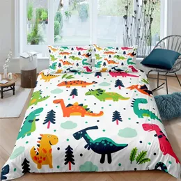 3D-Bettwäsche-Set mit kleinem Dinosaurier-Cartoon, niedlich, einfach, Paar, King-Size-Bett, Einzelgröße für Kinder, Kinder, Polyester, Bettbezug, Kissenbezug 240131