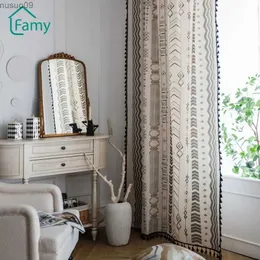 Curtain Modern Cotton Linen Curtain Half Blackout Curtins for Bedroom Living Room American Tassel Finished Drapes Window Curtain