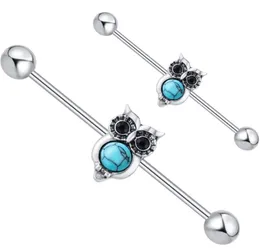 Opal Stone Baykuş Çelik Endüstriyel Piercing Barbell Küpe Seksi Kadın Vücut Takı Helix Kulak Bar Tragus Piring 20pcs9187308