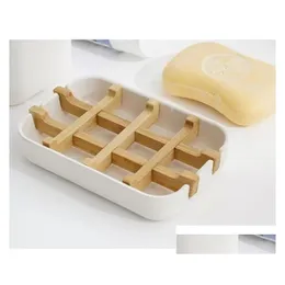 Tvålrätter Creative Modern Simple Badrum Anti Slip Bamboo Fiber Dish Tray Holder 13.2x8.5x2.5cm June23 Drop Delivery Home Garden Dhveg