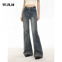Dżinsowe dżinsy damskie y2k harajuku szeroką nogę wysoką talię Rozkloszowane dżinsowe spodnie 2023 Winter Women Retro Ultra-Chin Street Clothing Style Denim Spodni J240217