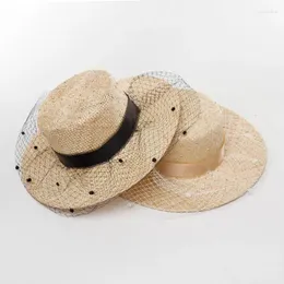 Berretti 202408-HH5159 Ins Summer Light Manuale Naturale Sisal Tessuto Dot Mesh Lady Fedora Cap Donna Cappello per il tempo libero