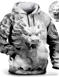 Herrtröjor tröjor kinesiska nyår drake hoodie mens grafiska djurtryck dagligen klassisk casual 3d pullover streetwear hoodies långärmad huvtröja