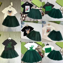 Designer de luxo verão crianças camiseta véu curto moda bonito roupas de bebê crianças manga curta meninos meninas conjuntos de roupas ternos vestido de algodão tamanho 90-160