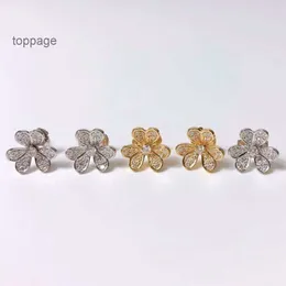 Van Clover Cleef Küpe Tasarımcı Saplama Küpe Vanly Küpeler V Gold High Edition Clover Küpeler Kadınlar için Kalın Kaplama 18K Gül Altın Yeni Mini Mini Full Fuld Elmas Petal Flo