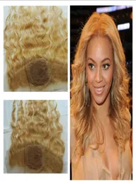 Peruvian Honey Blonde Human Hair Silk Base Lace Frontal Closure Bleached Knots 27 Strawbery Blonde Body Wave Silk Top Lace Fronta5131649