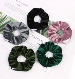 Velvet Hair Scrunchies Zipper Women Scrunchy Elastic Hair Bands Girls velour Headwear Ponytail Holder Pleuche Hair Ties Bag 0925 Y4818668