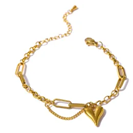 Trendigt hjärta dubbla skiktade armband 14k guldstruktur snygg charm smycken sommargåva