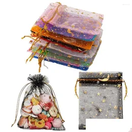 Jewelry Pouches, Bags Jewelry Pouches 50Pcs Mixed Color Moon Star Organza Bags Candy Pouch Dstring For Small Businesses Party Favors P Dhua0