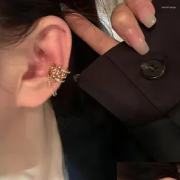 Clip-On Screw Back Backs Earrings Punk Ear Clip Long Tassel For Women Metal Chain Cuff Earring Fake Cartilage Piercing Fashion Jew Dhxrp