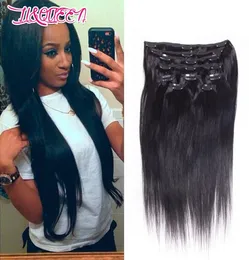 Brazilian Full Head Straight Hair 1028inch Clip In Human Hair Weave Unprocessed Natural Beauty Hair Extensions Natural Color 10Pc2083726