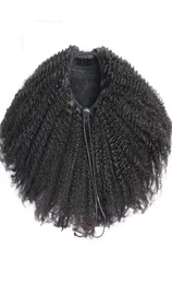 African short human hair ponytail extension Clip in natural afro puffs drawstring curly wig 100g1795558