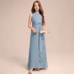 Mädchenkleider Blumenkleid Chiffon Junior Brautjungfer mit kaskadierenden Rüschen A-Linie U-Ausschnitt bodenlang 2-15T