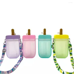 Water Bottles The High Color Net Red Ice-cream Popsicle Straw Plastic Cup Portable Children's Glasses