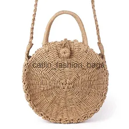 Borse a tracolla Borsa rotonda intrecciata a mano in rattan Borsa vintage retrò in corda di paglia lavorata a maglia Borsa a tracolla Lady Fresh Paper Summer Beach ToteH24217