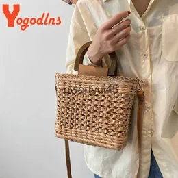 Torby na ramię Yogodlns Boemian Straw Bag dla kobiet Summer Beac i Made Andle Duża pojemność C ROSBody Lady Purse Sach24217