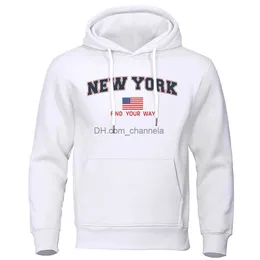 Erkek Hoodies Sweatshirts New York Yolunuzu Bulun ABD Sokak Mektubu Hoody Hip Hop Stil Hoodie Gevşek Sıcak Sweatshirt Moda Polar Kıyafet T240217