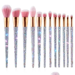 Pincéis de maquiagem 12pcs Logotipo personalizado Bling Make Up Rhinestone Diamante Sintético Glitter Sparkle Makeup Brush Set Drop Delivery Health Beau Dhgau