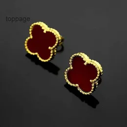 1MWL VAN CLOVER CLEEF CLEEF Earring aricer أقراط VAN CLOVER أقراط عالية نسخة صغيرة من أربع أوراق أنثى V GOLD SHIMEED 18K Rose Plated Natural Black Phit