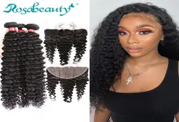 Human Hair Bulks Rosabeauty Deep Wave Bundles mit 13x6 Lace Frontal brasilianischem Lockenverschluss 30 Zoll natürliche Farbe gewellt3726436