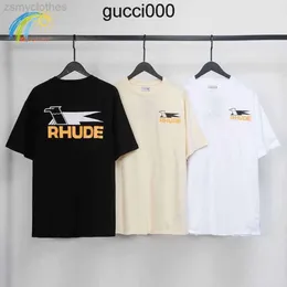 Mens T-shirts 2023 Summer Spring Fashion Streetwear Swallow Print Rhude T Shirts Men Women 1 Cotton Apricot Black White Tee Top XVNQ