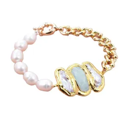 Guaiguai Jewelry Natural Behit Rice Pearl Amazonite Biwa Pearl Bracelet for Women Real Lady Fashion Jewellry7345160