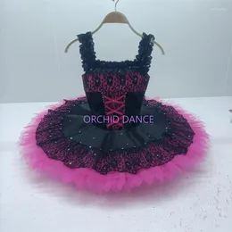 Stage Wear High Quality 7 Layers Custom Size Kids Girls Performance Rose Pink Black Ballet Tutu Costumes