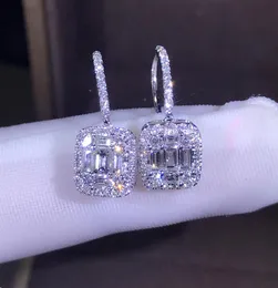 新しい2019 Luxury Jewelry 925 Sterling Silver T Shape White Topaz CZ Daimond Women Wedding Gemstones Earring Hook for Lover5465262