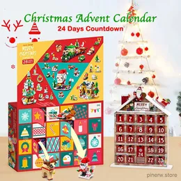 Bloklar 2023 24 gün Noel Advent Takvimi Noel Baba Karlı Ev Ağacı Diy Model Yapı Blokları Oyuncaklar Çocuklar İçin Kutu Hediye