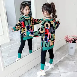 2024 Abbigliamento per ragazze Maglione invernale T-shirt con cappuccio + Pantaloni lunghi Leggings stretti Bambini in cotone per bambini 8 9 10 11 12 anni 240218