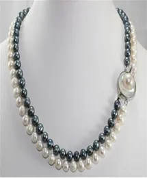 Women Fashion Jewelry Design 2 Rows 89mm White and Black leduced pearl netclace21186814851