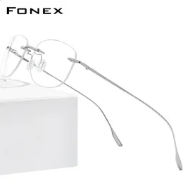 FONEX Alloy Glasses Frame Men Women Rimless Prescription Square Eyeglasses Myopia Optical Korean Eyewear 8107 240119